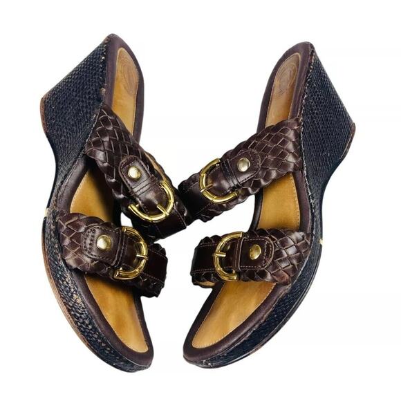 Nurture Women's Brown Alto Wedge Slip On Double Strap Buckle Heels Sandals 8M - Picture 4 of 11